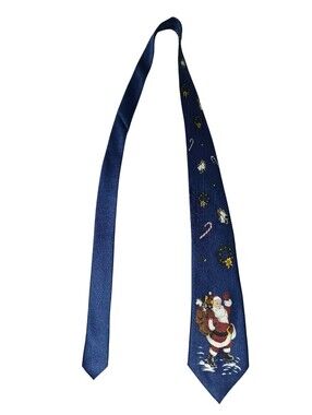 6/8/67. Mens Happy Holidays Festive Navy Santa Novelty Tie with Wreaths